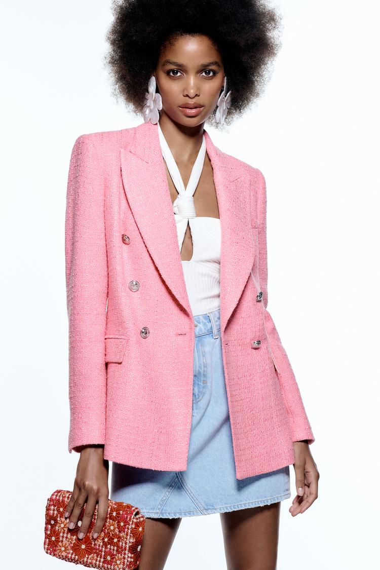 Zara pink double breasted blazer sales